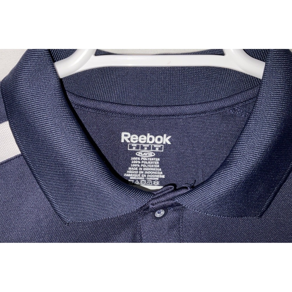 Men's Reebok Play Dry NFL Denver Broncos Polo Shirt Blue & White - Size Medium - Picture 3 of 4